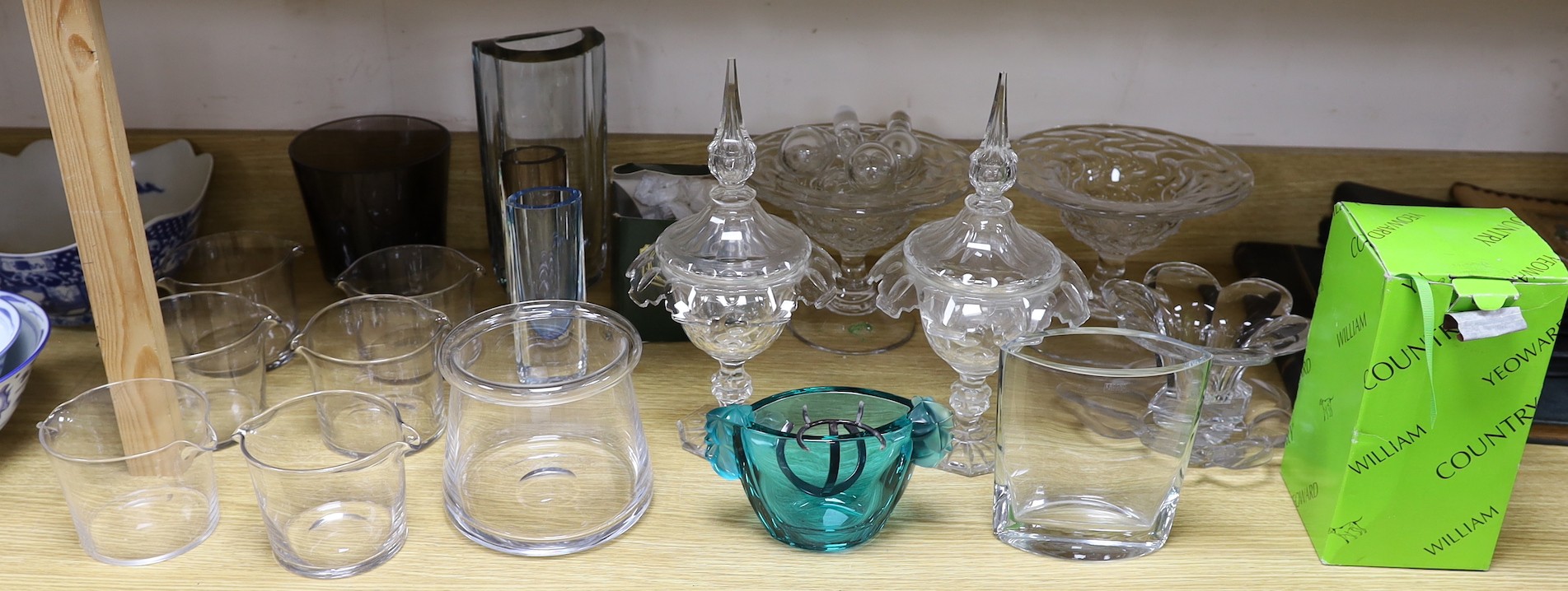 A selection of various glassware, to include a pair Royal Brierley vases, Sevres Cristal vase and other sundry glassware. Tallest 32cm